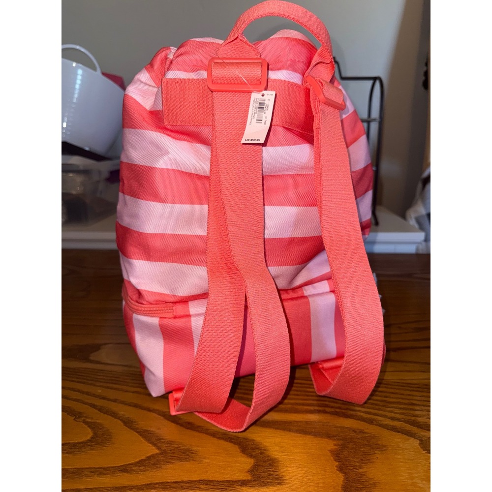 Victorias Secret Pink Striped Drawstring Backpack Cooler Bag Canvas Beach Tote - Picture 3 of 8
